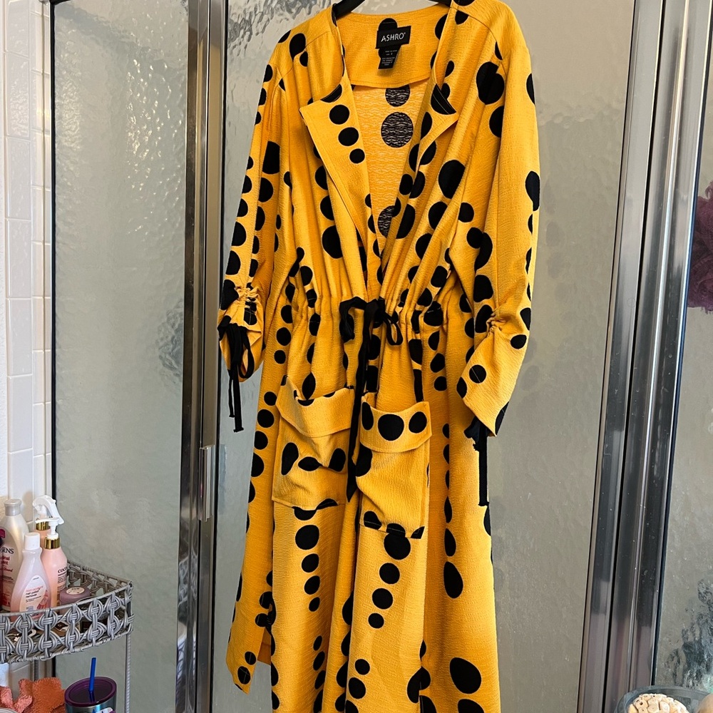 Yellow and Black Polka Dot Long Overlay Jacket